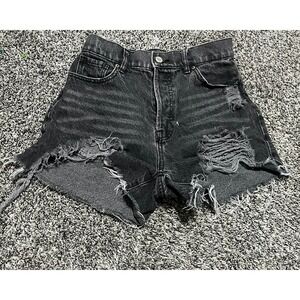 PacSun Jean Shorts Womens Size 25 Black Icon Distressed Cut Off High Rise 25x2.5